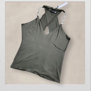 Boutique Green Layered Split Tank Top, Women's -SMALL-